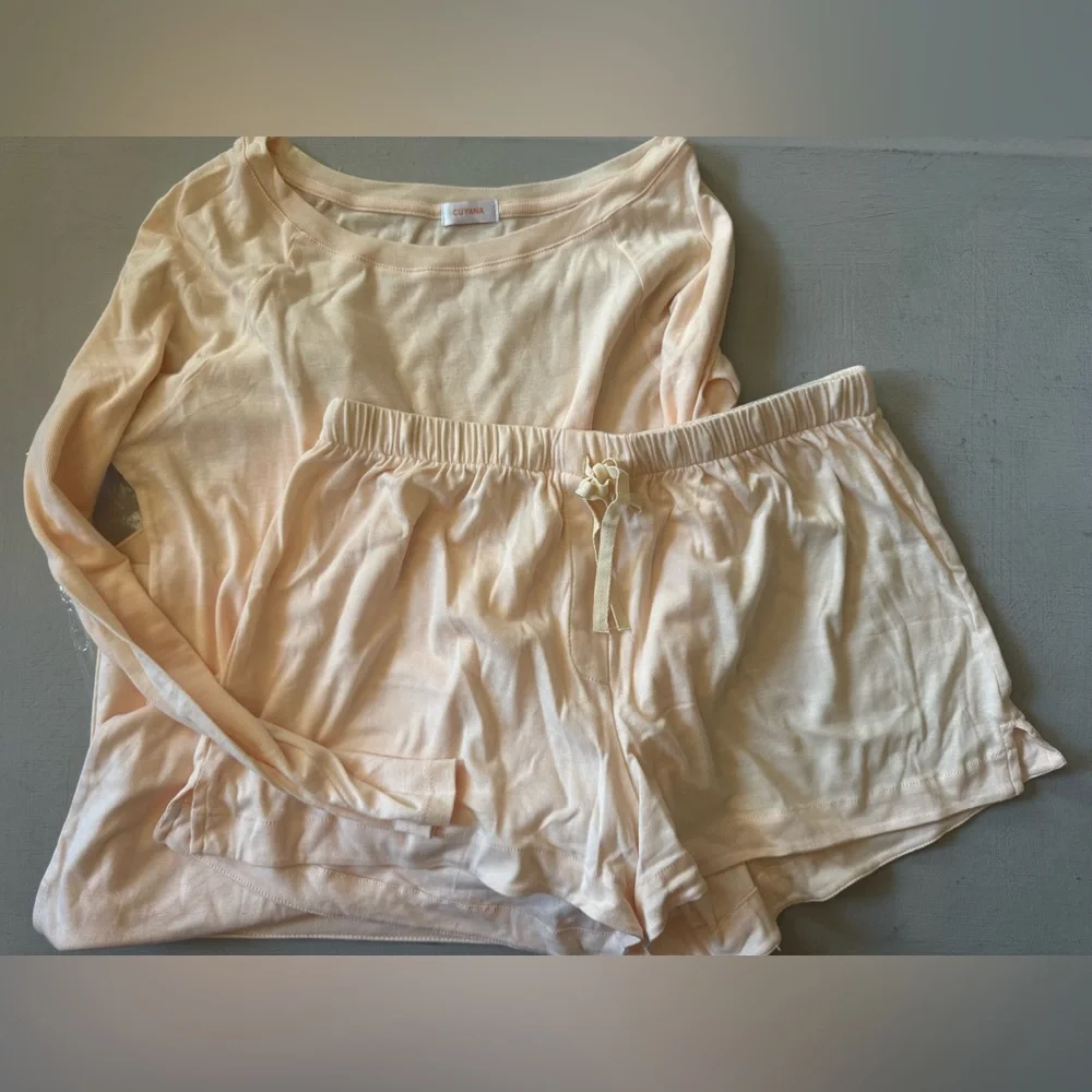 NWT Cuyana Pima Cotton Pyjama Set in Blush Peach